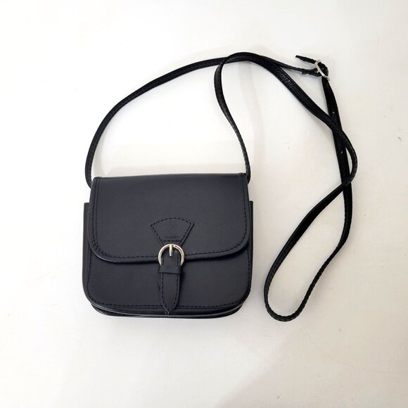 Unbranded Handbags - Italian Black Leather Crossbody Purse With Adjustable Strap & Silver Buckle Clos